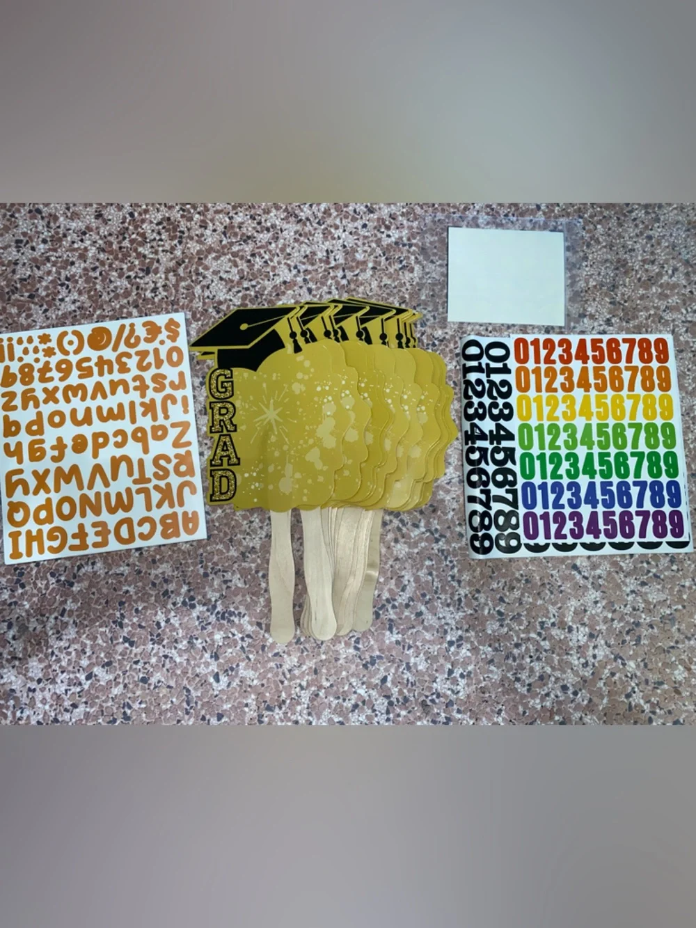 12 Pcs Graduation DIY Paper Fans Handheld Set Grad Face Fans w/ Number Alphabet